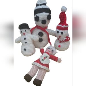 Handmade Crochet Snowman and Mrs. Klaus